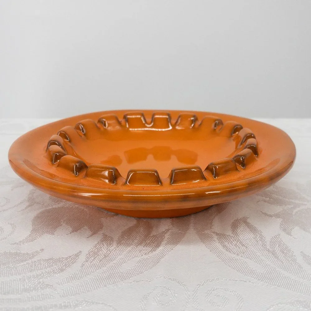 Orange Ashtray Round Black Italy PV Peasant Village 6 1/2